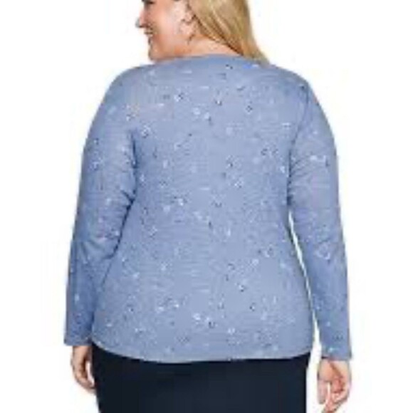 CROFT& BARROW Womens Blouse Top 2X Blue Floral Round Neck Long Sleeve Casual - Picture 1 of 15